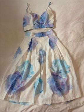 Showpo White Dress with Blue & Purple Watercolor Floral Print